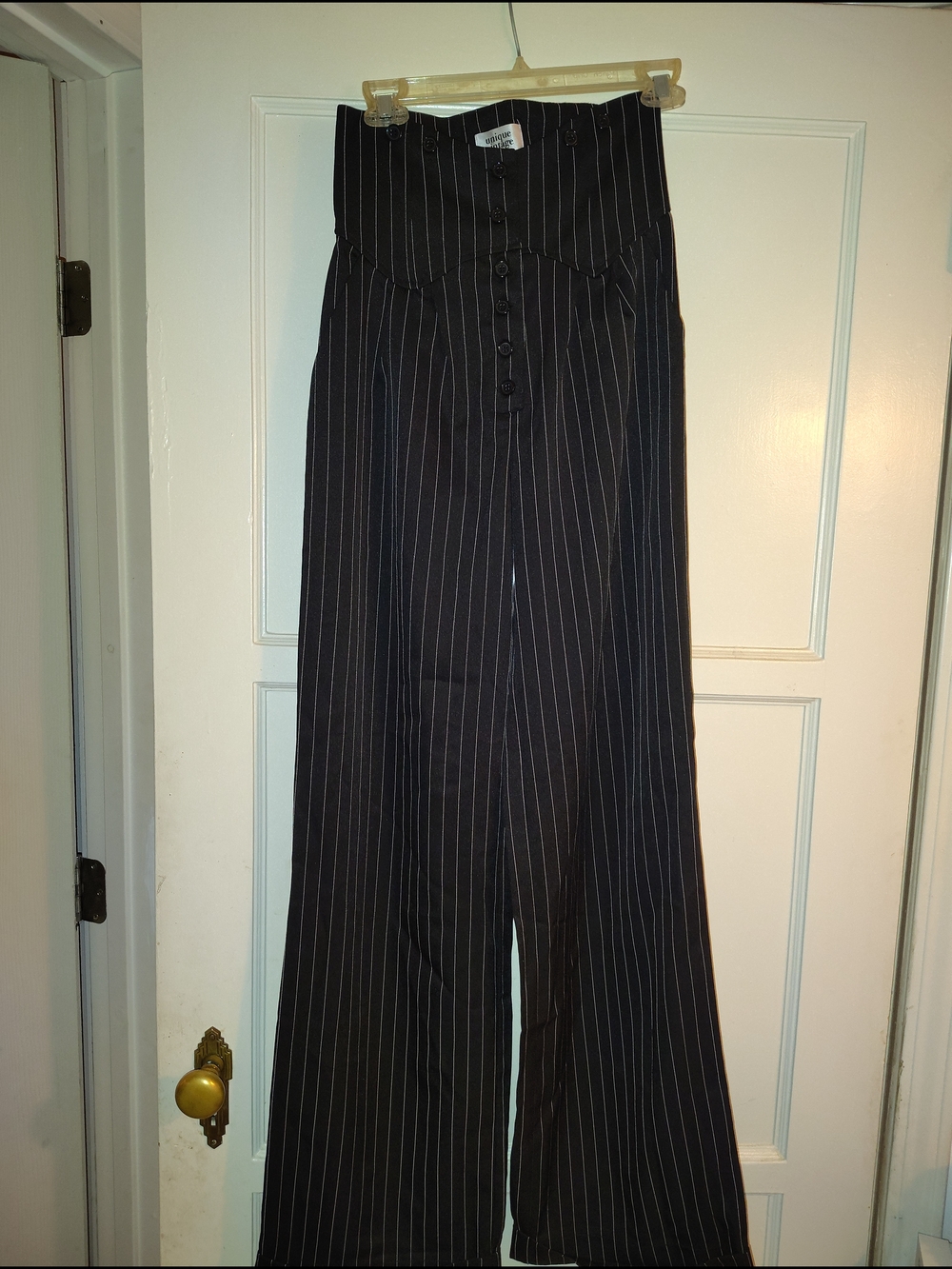 Unique Vintage Black Pinstripe High-Waist Wide-Leg Pants